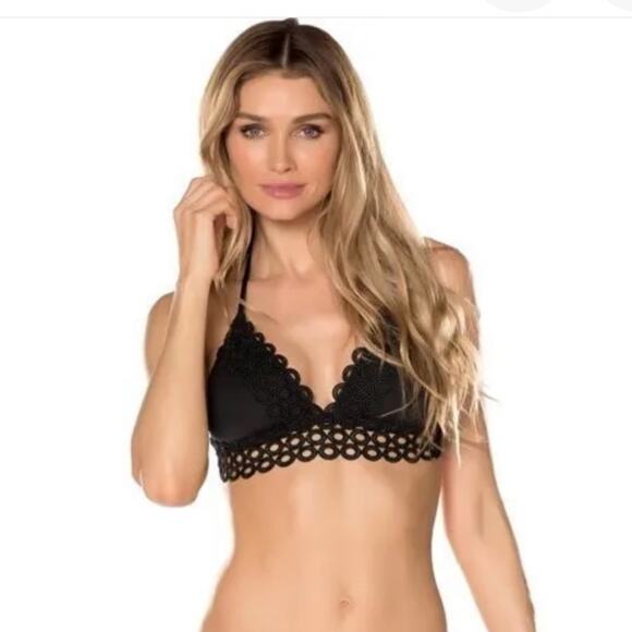 $189 Becca By Rebecca Virtue Siren Halter Circle Lace Bikini top sz Med - Picture 1 of 5
